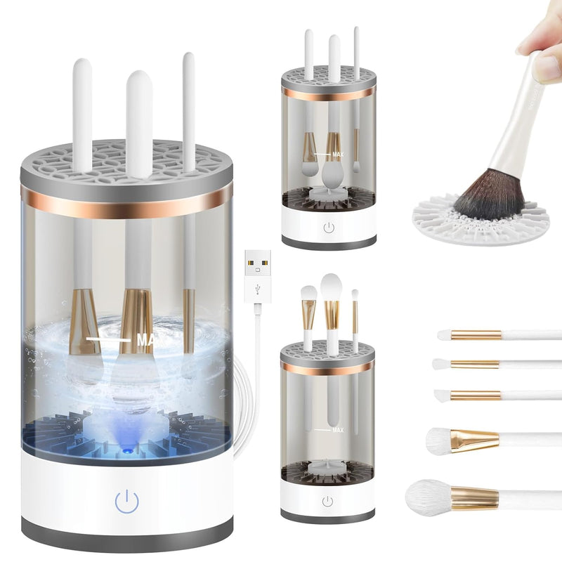 Efficient Electric Makeup Brush Cleaner Machine, Automatic Makeup Brush Cleaner for 3-4 Brushes at a Time, 7000 RPM Ensures Thorough Cleaning, Includes Silicone Pad for Irregularly Sized Brushes